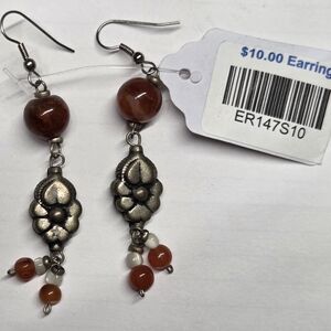 Elegant Silver and Red Beaded Earrings